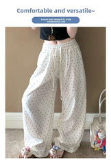 Korean Sle Polka Dot Straight Leg Casual Pants Women's High Waist Loose Slimming Summer Wide Leg Home Pants