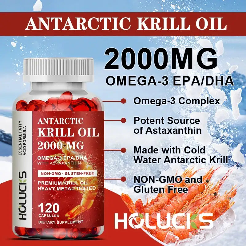 Antarctic Krill Oil - (Double Strength) Contains Phospholipids, Rich in Natural Extracts of EPA and DHA, Brain and Joint Health