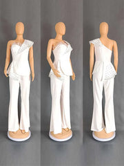 High Waist Strapless Jumpsuit Rivet Collar Lady Evening and Party Tube Top Jumpsuit for Women Elegant Sexy Birthday Jumpsuit