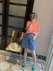 High Waist Wide Leg Jeans orts plus Size Loose Slimming Design Thin Five-Quarter Mid-Pants for plus Size Women Summer