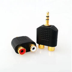 محول مقسم ستيريو مطلي بالذهب مقاس 3.5 مم إلى 2-RCA ذكر إلى أنثى أحمر + أبيض محول RCA مزدوج للتلفزيون