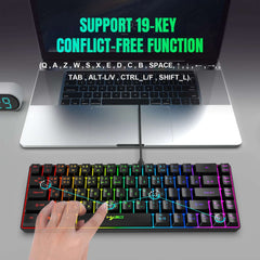 Portable HXSJ V200 68-key Korean gaming Keyboard, 65% RGB Backlit Wired office membrane Keyboard for Desktop PC and Laptops