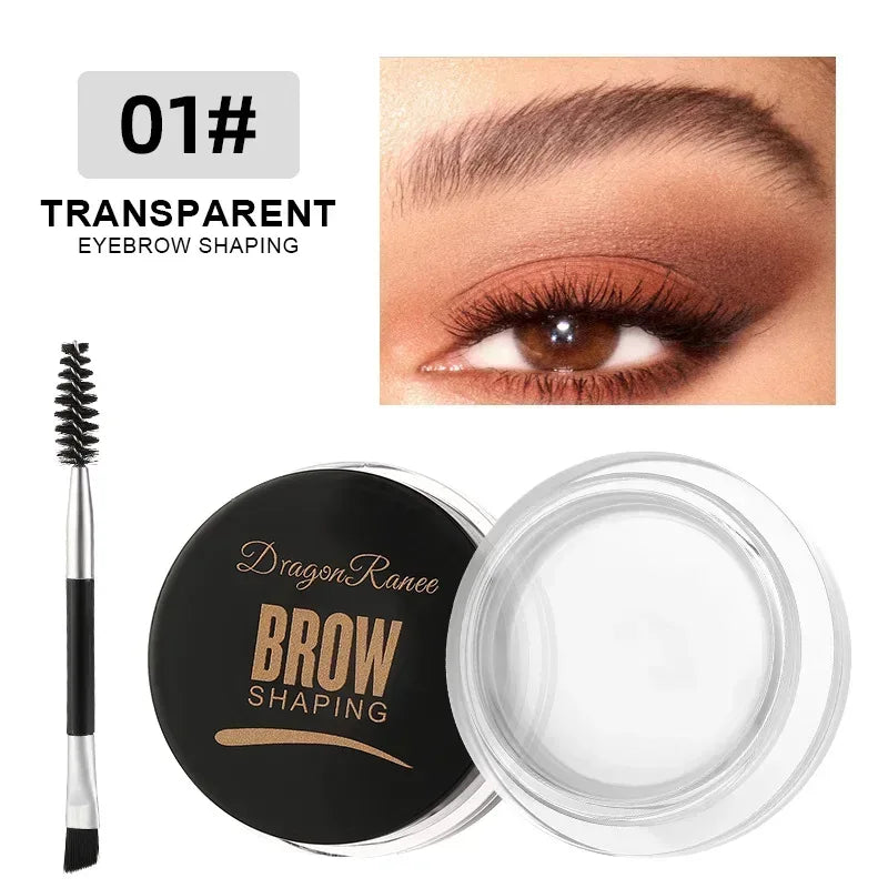 Transparent eyebrow shaping cream gel wax with brush and open jar