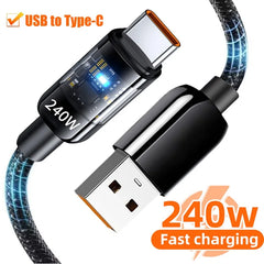 240W Fast Charge USB Type C Quick Charge Cable Weaving Data Line Fast Charging Anti-break for Samsung IPhone Xiaomi HUAWEI IPad