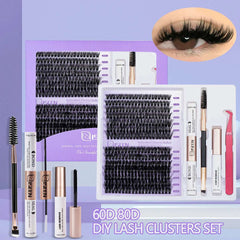 ISEEN DIY Lash Extension Mix Styles Lash Clusters Individual with Bond&Seal Remover Tweezers Lash Brush for Self Application