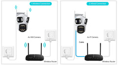 كاميرا IP خارجية ثلاثية العدسات PTZ بدقة 6K عالية الدقة وكاميرا أمان ثلاثية الشاشات مزودة بخاصية WiFi وتتبع تلقائي وكاميرا CCTV لاسلكية مزدوجة العدسات بدقة 4K iCsee