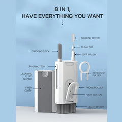 8 in 1 Cleaning Kit Computer Keyboard Cleaner Brush Earphones Cleaning Pen For Earbuds iPad Phones Cleaning Tools Keycap Puller