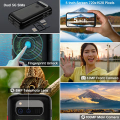 هاتف ذكي Unihertz Jelly Max 5G Mini يعمل بنظام Android 14 ومعالج Dimensity 7300 وذاكرة 12 جيجابايت وذاكرة 256 جيجابايت وكاميرا 100 ميجابكسل وبطارية 4000 مللي أمبير في الساعة وشاشة 5.05 بوصة