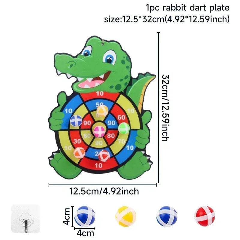Cartoon crocodile dartboard plate with multicolor numbered target and playful smile