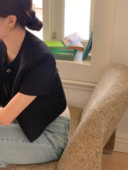 Chic Korean Sle round Ne Metal Single Button Loose ort Sve Outerwear for Women Summer Faion Commute Pure Color