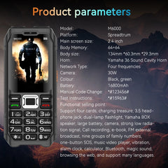 هاتف محمول متين M6000 GSM 2G Network 4 بطاقات SIM Magic Voice مقبس 3.5 مم شاشة 2.4 بوصة لوحة مفاتيح كبيرة هاتف محمول لكبار السن