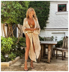 BIKINI Women Beach Dress Cover-Ups Long Stylish Tie Dye Open Front Beach Outfits Bathing Suit