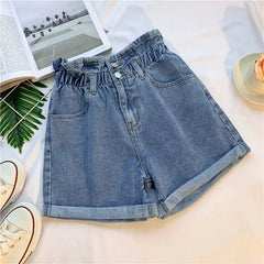 High Waist A-Line Wide Leg Jeans orts Women's Cuffed Loose Slimming High Waist Flower Bud Pants Summer Casual orts