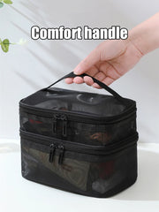 Double Layer Mesh Makeup Bag, Wash Bag, Women's Portable New Large Capacity Storage Bag, Cosmetics Storage Bag