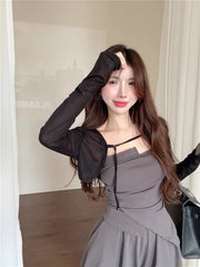 Sweet And Spicy Slim Fit Knitted Open Cardigan And  Skirt Women's Summer Tee Piece Set Faionable Asymmetrical Design