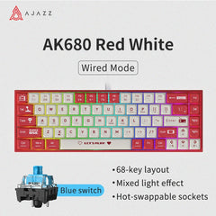 AJAZZ AK680 wired mechanical gaming keyboard double-pin keycap 68-key full-key hot-swappable mixed color lighting effect