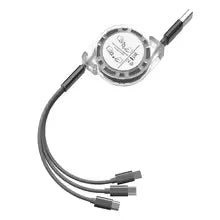 3-in-1 Telescopic USB Fast Charging Cable for iPhone 15/Samsung S23/Huawei, Type-C & Android Phone, 3A Nylon-Braided Durable Cha