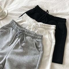 Plus Size High Waist Casual Sports orts Women's Outerwear Elastic Waist Loose Fit Tee-quarter Length Pants Sli plus Size