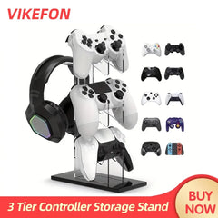 حامل وحدة تحكم عالمي ثلاثي الطبقات وحامل سماعة رأس لجهاز PS4 PS5 XBOX ONE SWITCH، حامل وحدة تحكم ملحقات الألعاب