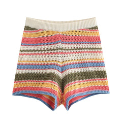 2024 Autumn European And American New Women's Fashion Casual Stripe Printed Short Sleeve Flip Collar Cardigan Casual Shorts Set