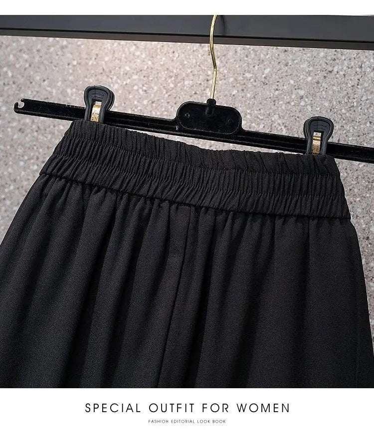 High Waist Straight Leg Elastic Women's Seven-Foot Pants Casual Outdoor Wear Summer Slimming Spor Wide Leg orts