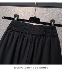 High Waist Straight Leg Elastic Women's Seven-Foot Pants Casual Outdoor Wear Summer Slimming Spor Wide Leg orts