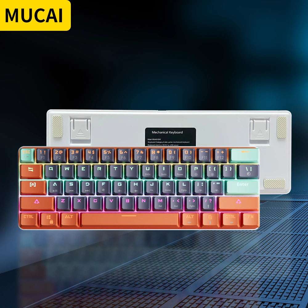 MUCAI MKA610 Mini Mechanical Gaming Keyboard 61-Key USB Wired Red Switch for PC Laptop with Detachable Cable Gamer-Friendly