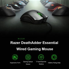 ماوس الألعاب السلكي الأصلي Razer DeathAdder Essential بدقة 6400 نقطة في البوصة مع مستشعر بصري و5 أزرار مستقلة لأجهزة الكمبيوتر المحمولة واللاعبين