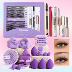 ISEEN DIY Lash Extension Mix Styles Lash Clusters Individual with Bond&Seal Remover Tweezers Lash Brush for Self Application