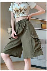 Sweet Cool Sle Women's Workwear orts Summer Thin American Qui Dry Casual Wide Leg Five-Quarter Loose Straight Cut Pants