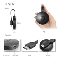 جهاز VIKEFON G2 بشاشة عرض MiraScreen بدقة 1080 بكسل، متوافق مع HDMI وواي فاي، دونجل Miracast محمول، متوافق مع شاشة التلفزيون المرآة