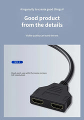 كابل موزع متوافق مع HDMI بمنفذين، بدقة 1080 بكسل، محول موزع Y لشاشة الكمبيوتر المحمول وصندوق التلفزيون