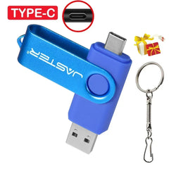 محرك أقراص فلاش USB من النوع C بسعة 128 جيجابايت وذاكرة تخزين 64 جيجابايت وسلسلة مفاتيح مجانية وذاكرة تخزين إبداعية هدية عمل باللون الأحمر وقرص U أزرق 32 جيجابايت