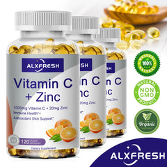 Alxfresh Vitamin C with Zinc for Hair Skin Nails and Brain Heart Health Supports Cellular Level Defense Immune System Booster