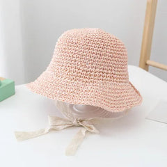 Fashion Lace Baby Hat Summer Straw Bow Baby Girl Cap Beach Children Panama Hat Princess Baby Hats and Caps for Kids 1PC