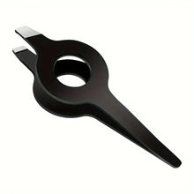 Black eyebrow tweezers with slanted tips and circular finger ring