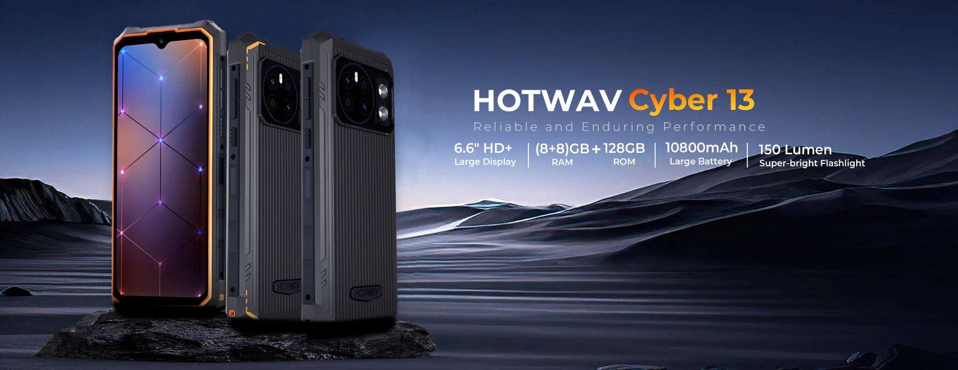 [World Premiere] HOTWAV Cyber 13 Rugged Phone 150LM Flashlight 8GB 128GB Smartphone 6.6'' HD+ 10800mAh 64MP Android 14 Cellphone