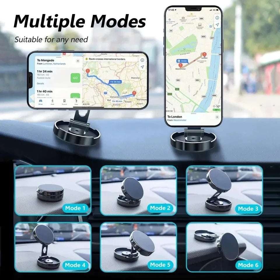 Car Mobile Phone Stand 720 Degree Rotation Metal Magnetic Suction Foldable Round Bracket Support for Universal Phones Holder