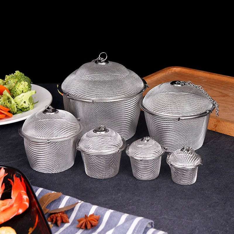 Herbal Ball Tea Spice Strainer Durable Silver Reusable Stainless Mesh Teakettle Locking Tea Filter Infuser Spice Kitchen 5 Sizes