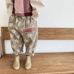 7030-1 Children Pants autumn boys and girls loose leg pants children harem cotton printed pants girl's pants