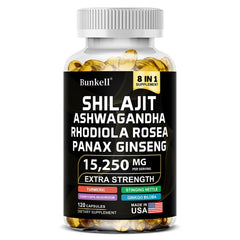 15250mg Shilajit Capsules with Ginseng Ashwagandha Turmeric, Energy Supplement Muscle Mass Endurance