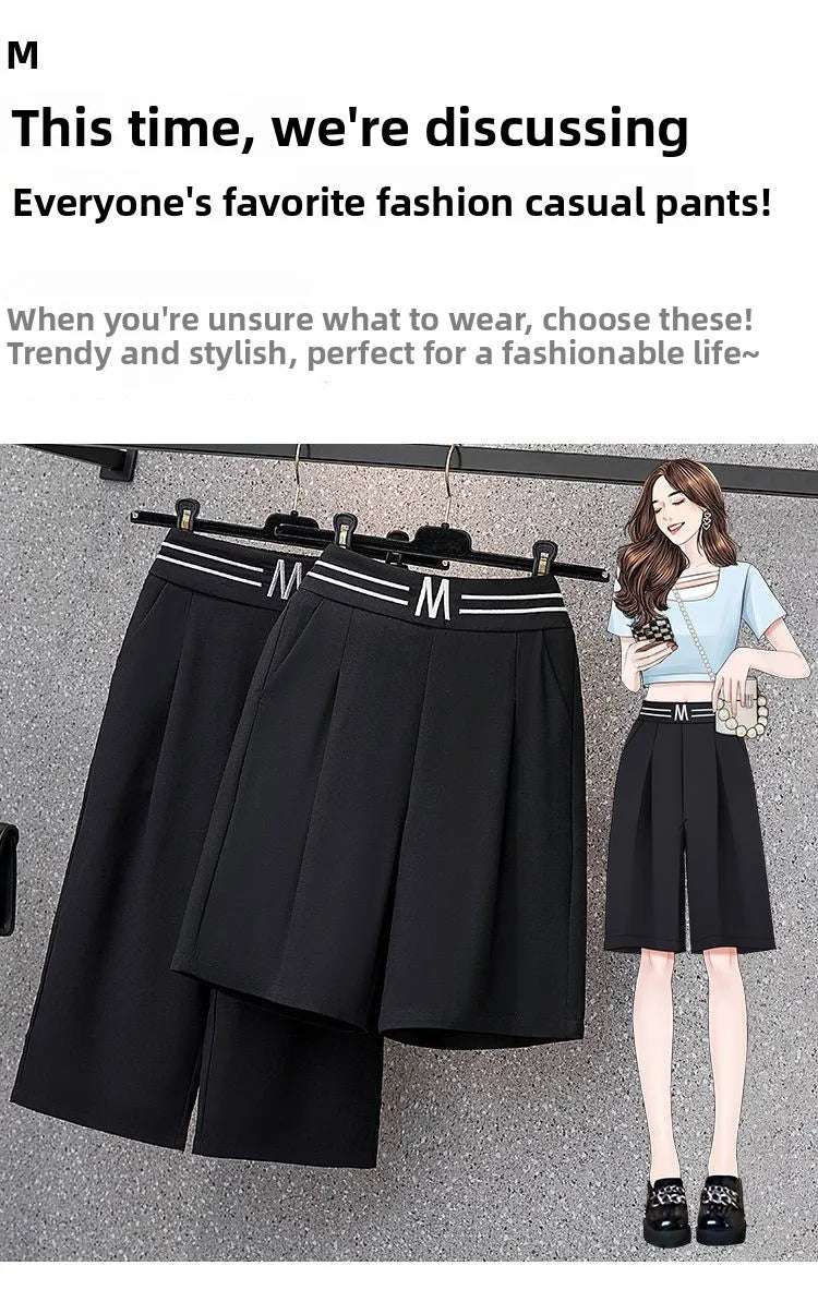 High Waist Straight Leg Elastic Women's Seven-Foot Pants Casual Outdoor Wear Summer Slimming Spor Wide Leg orts