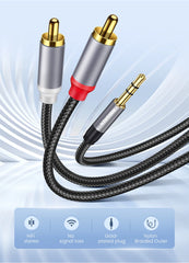 كابل صوت Aux من Rocoren مقاس 3.5 مم إلى 2RCA، محول مقسم من مقبس 3.5 مم إلى 2 RCA ذكر لصندوق التلفزيون ومكبر الصوت والفيديو وكابل سلك مكبر الصوت