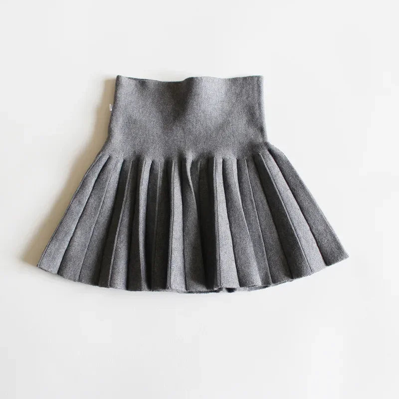 Baby Girls Knit Skirt Autumn Winter Princess Pleated Children School High Waist Mini Tutu Skirts Kids Clothing
