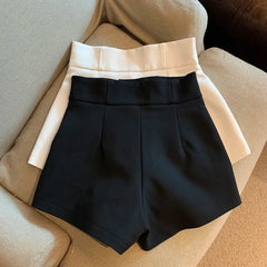 شورتات نسائية من Mooyufon شورتات سوداء للنساء من Harajuku Elegance شورتات عالية الخصر على شكل حرف A نحيفة كاجوال مثيرة للفتيات سراويل مستقيمة مثيرة