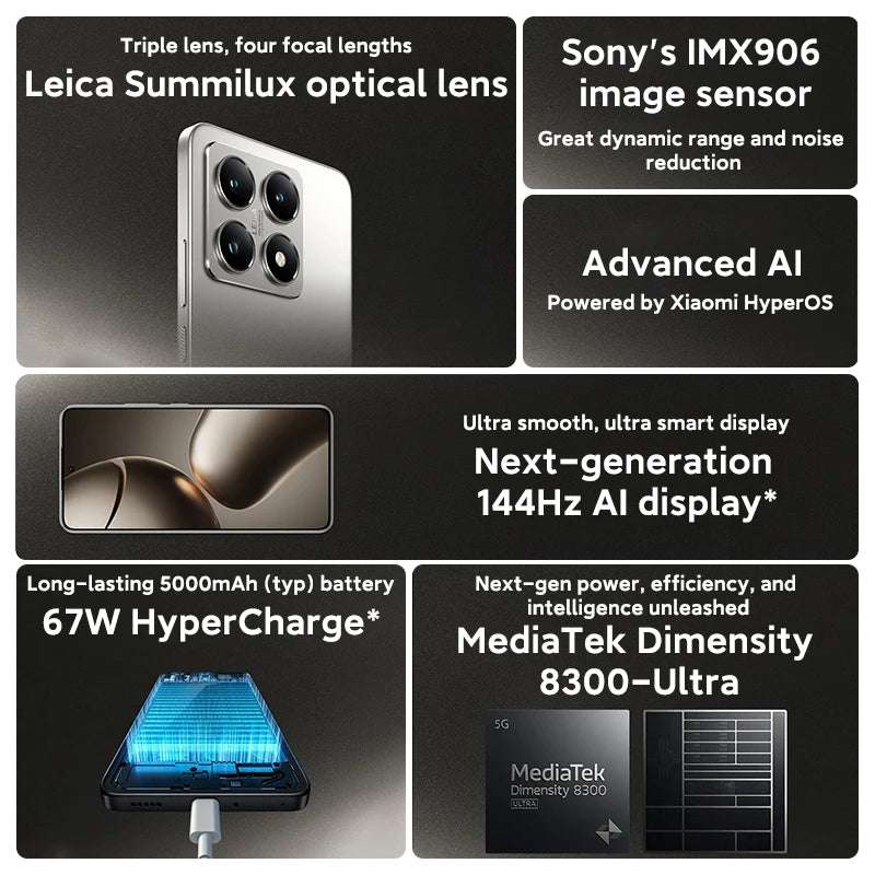Global Version Xiaomi 14T 5G 256GB 512GB MTK Dimensity 8300-Ultra 144Hz AMOLED Display 50MP Leica Camera 67W HyperCharge 5000mAh