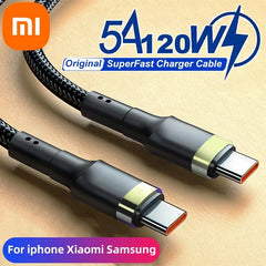 شاحن شاومي السريع 120 واط PD شحن سريع عالي الجودة كابل USB C إلى USB Type C لهاتف iPhone 15 Plus Pro Max Samsung S24