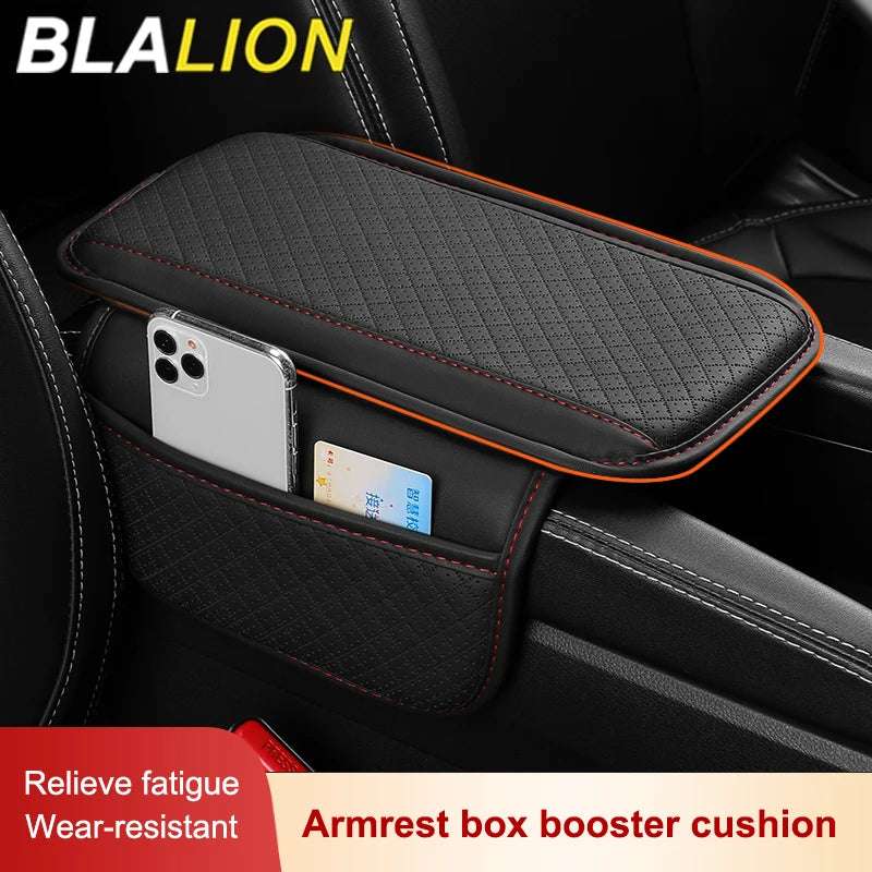 BLALION Leather Car Armrest Box Pad Memory Foam Center Console Arm Rest Protector Cover with Storage Pocket Elbow Rest Cushion