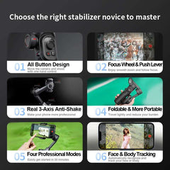 AOCHUAN 3-Axis Handheld Gimbal Stabilizer for Smartphone with Fill Light for iPhone Android Face Tracking Vlog Smart XE
