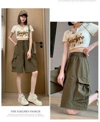 Sweet Cool Sle Women's Workwear orts Summer Thin American Qui Dry Casual Wide Leg Five-Quarter Loose Straight Cut Pants